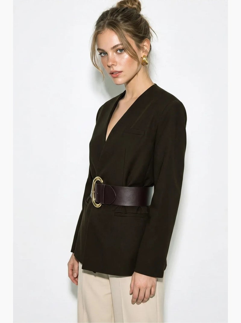 Veste blazer à col en v ceinturée lucci Marron foncé - Kiabi