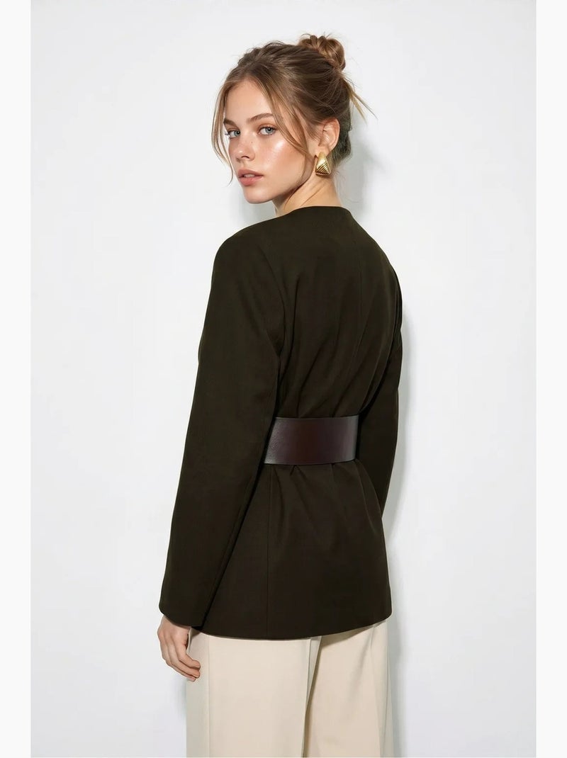Veste blazer à col en v ceinturée lucci Marron foncé - Kiabi