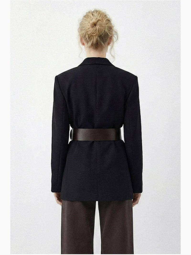Veste blazer à col en v ceinturée lucci Noir - Kiabi