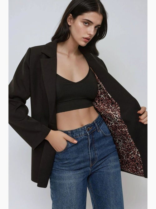 Veste blazer à doublure léopard hiccup - Kiabi Veste blazer à doublure léopard hiccup - Kiabi