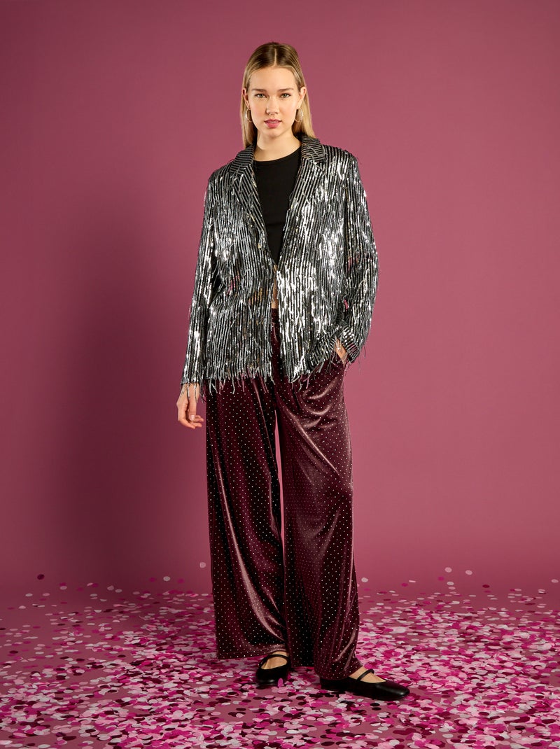 Veste blazer à franges et sequins Gris - Kiabi