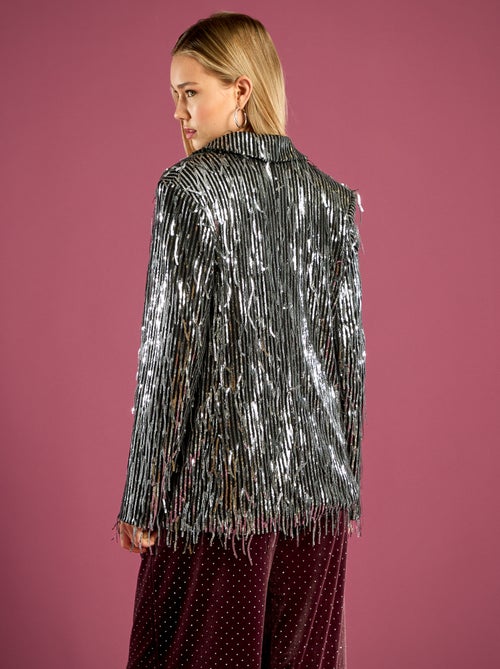 Veste blazer à franges et sequins - Kiabi