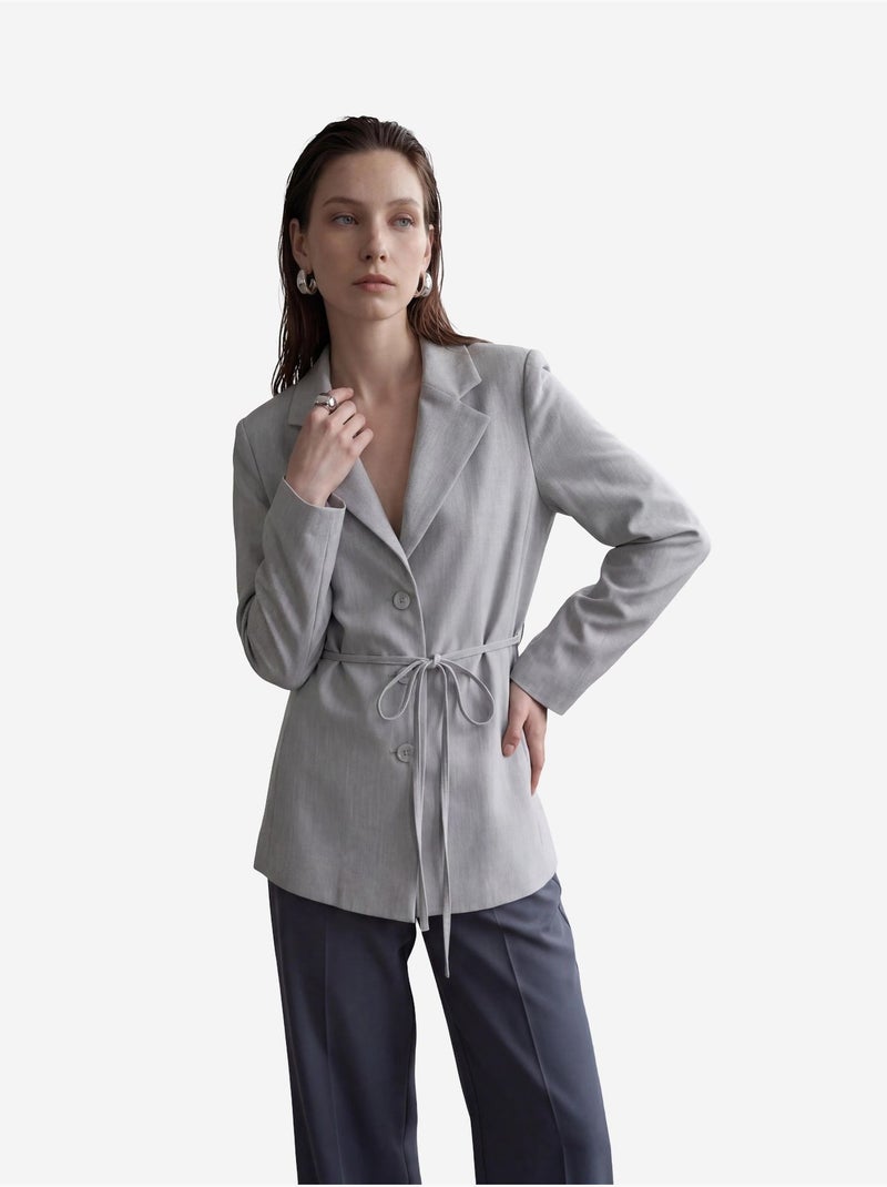 Veste blazer ceinturée en crêpe my fashion Gris - Kiabi