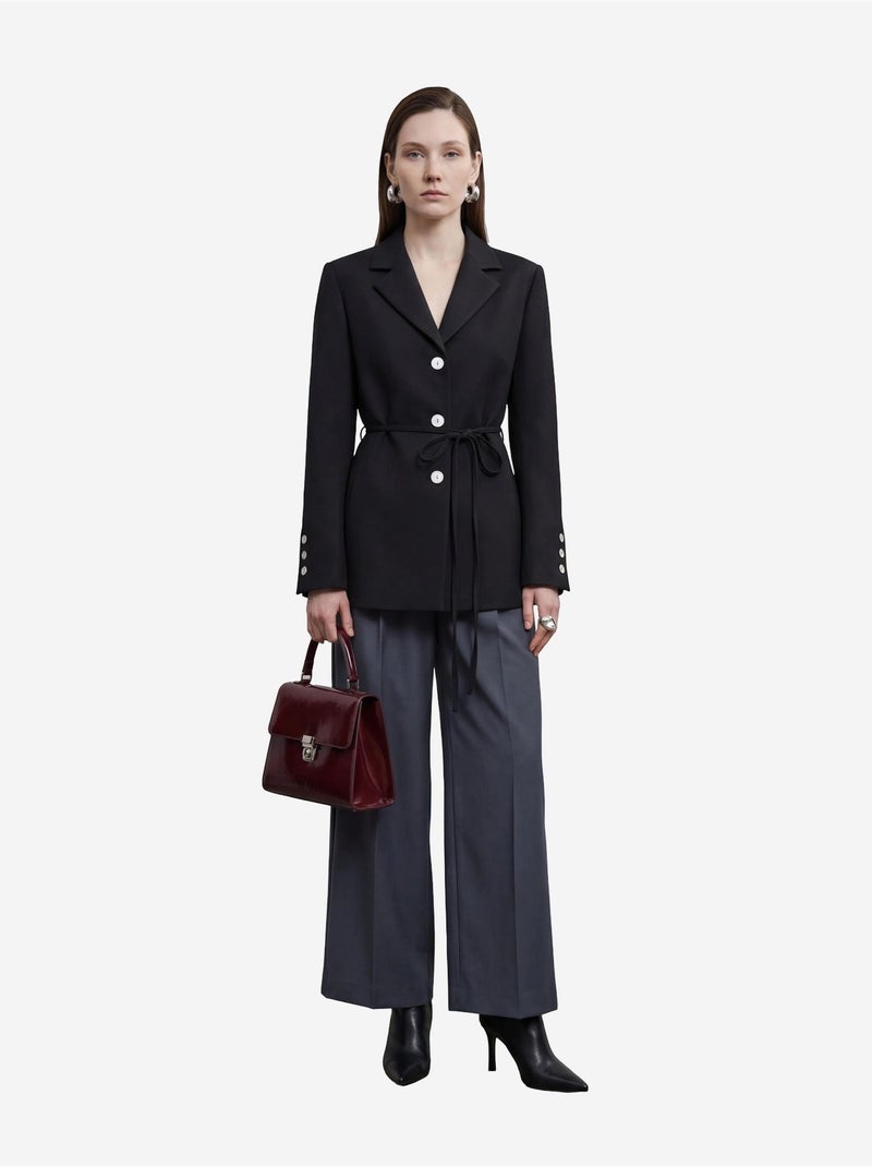 Veste blazer ceinturée en crêpe my fashion Noir - Kiabi