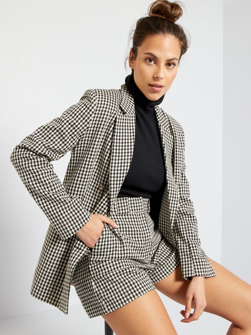 Veste blazer en pied-de-poule Noir - Kiabi