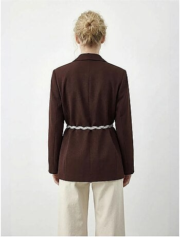 Veste blazer longue à col en v et ceinture lucci