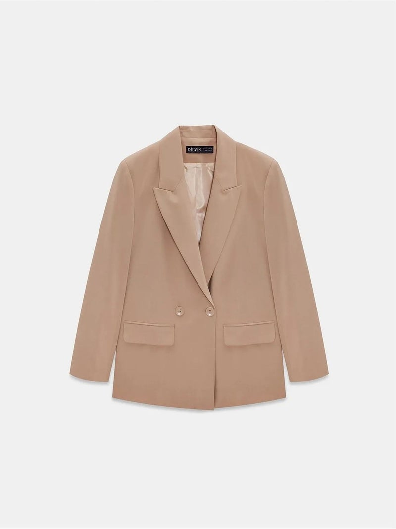 Veste blazer longue en crêpe dilvin Beige argile - Kiabi