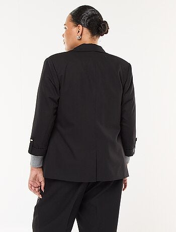 Veste blazer longue uni avec revers aux poignets
