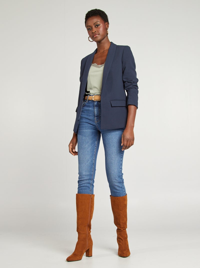 Veste blazer mi-longue Bleu marine - Kiabi