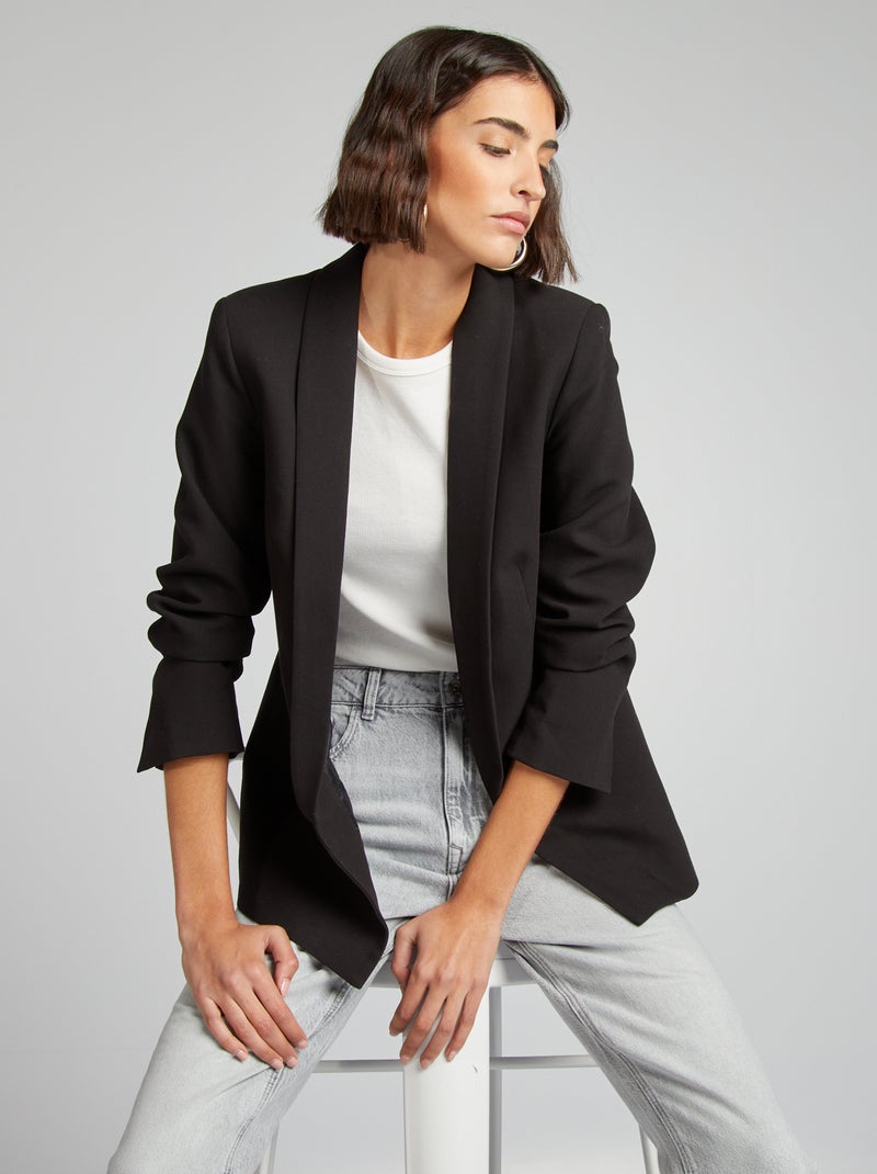 Veste blazer mi-longue noir - Kiabi