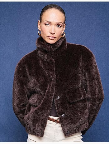 Veste bomber à effet de fourrure, mo fashion
