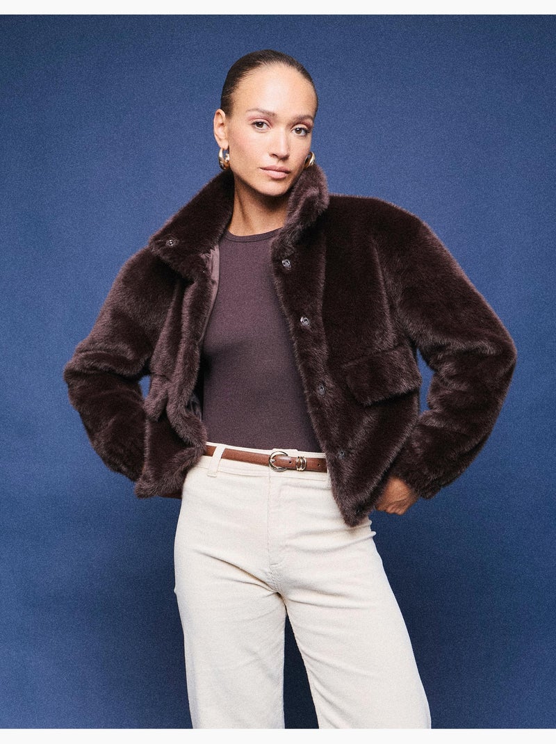 Veste bomber à effet de fourrure, mo fashion Marron - Kiabi