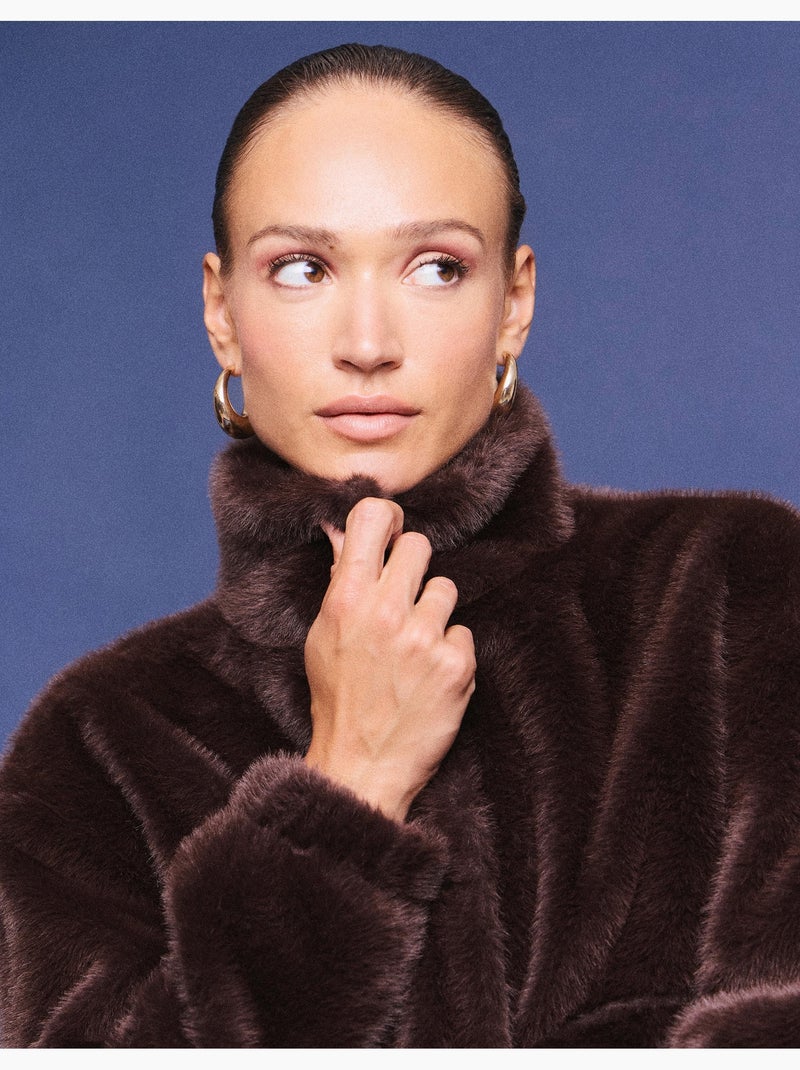 Veste bomber à effet de fourrure, mo fashion Marron - Kiabi