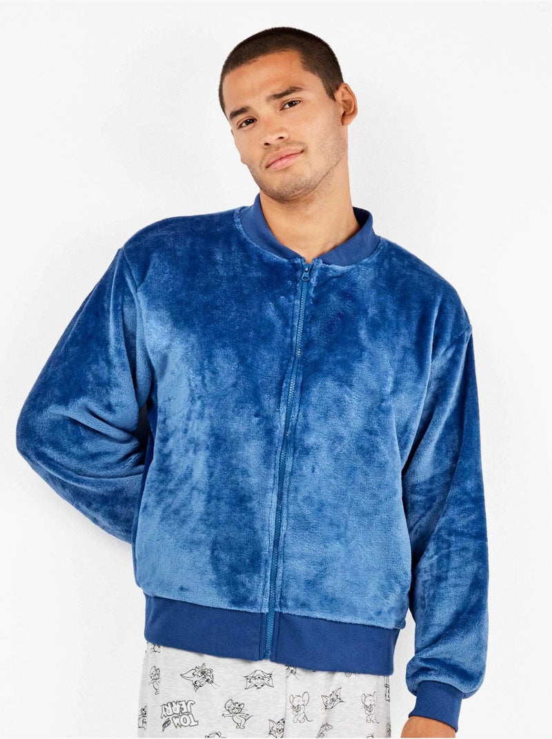 Veste bomber bleue en peluche pour homme Bleu - Kiabi
