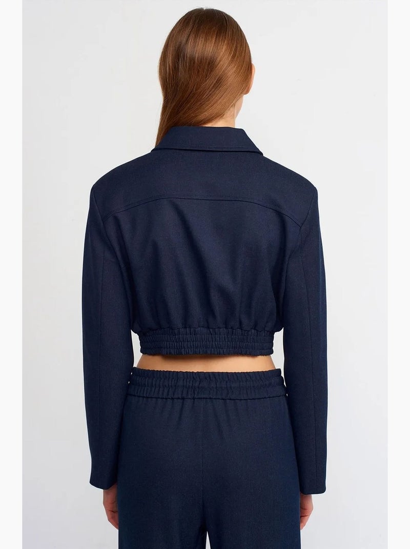 Veste bomber courte en crêpe dilvin Bleu marine - Kiabi