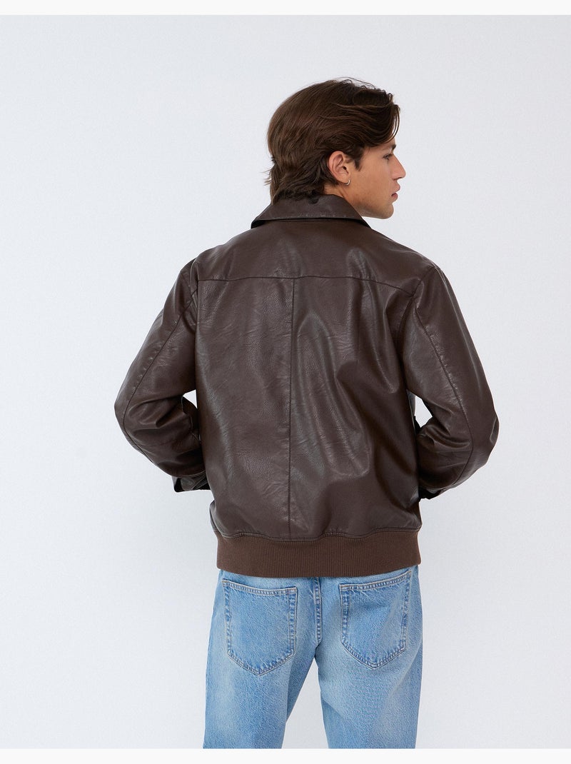 Veste bomber en cuir, mo fashion Marron - Kiabi