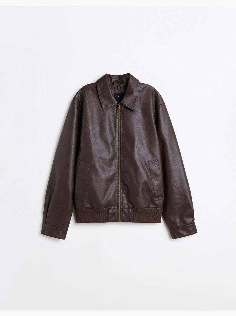 Veste bomber en cuir, mo fashion Marron - Kiabi