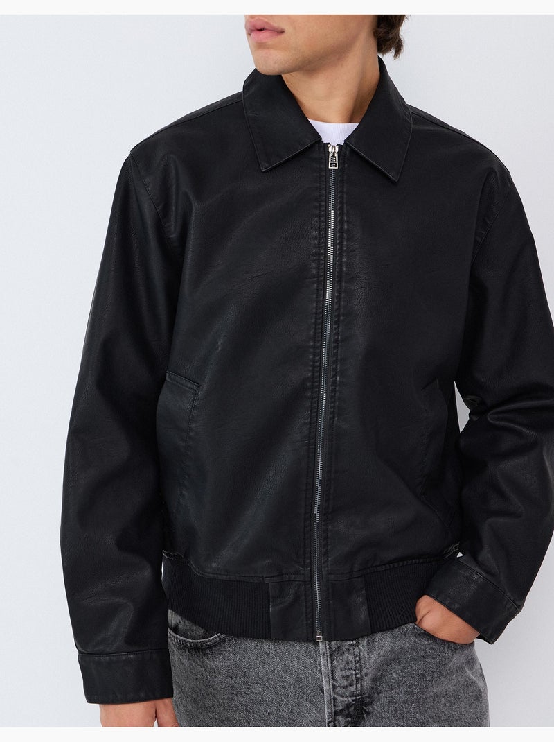Veste bomber en cuir, mo fashion Noir - Kiabi