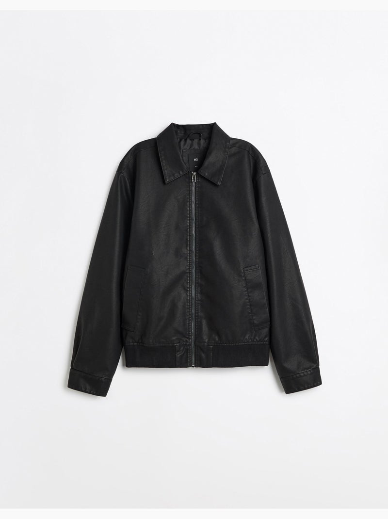 Veste bomber en cuir, mo fashion Noir - Kiabi