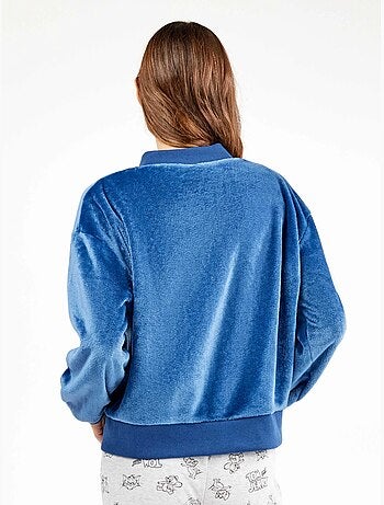 Veste bomber en peluche bleue pour homme