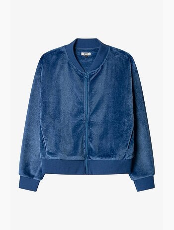 Veste bomber en peluche bleue pour homme
