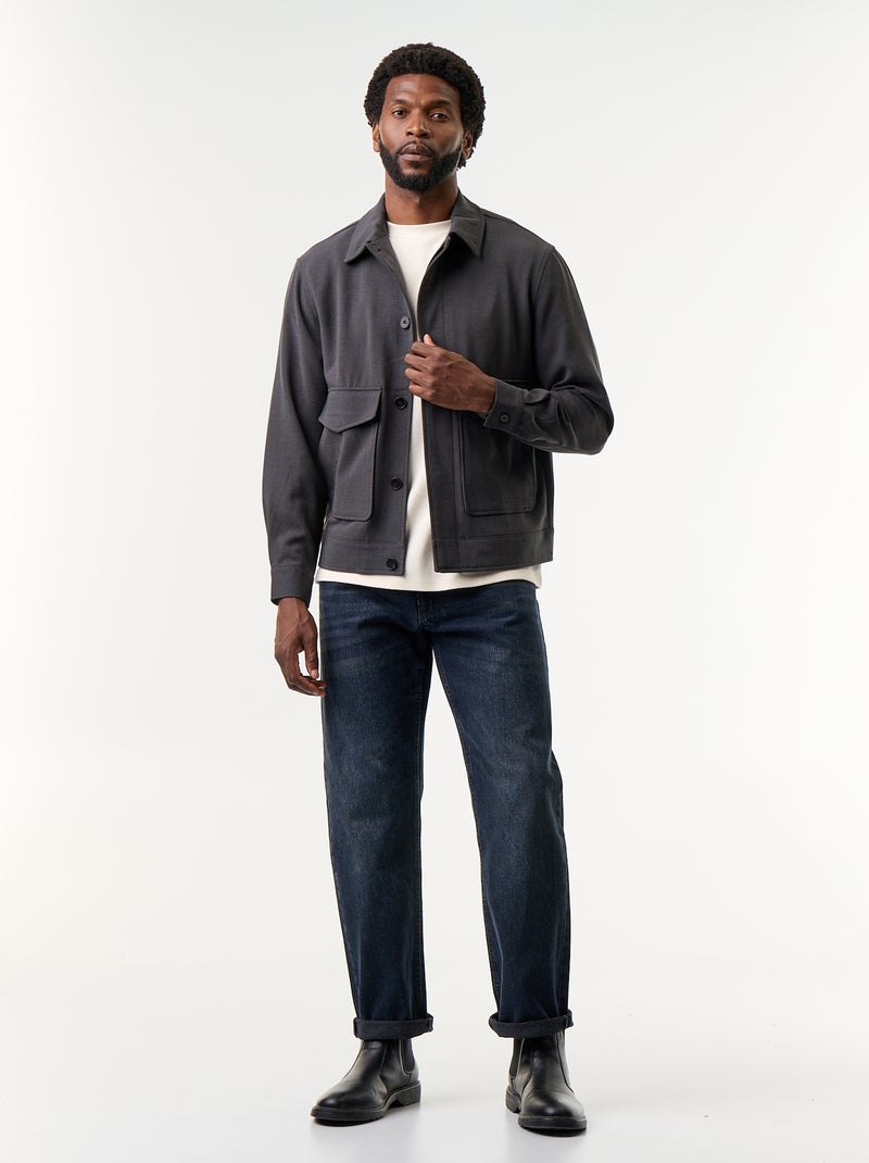 Veste boutonnée uni avec poches plaquées Gris - Kiabi