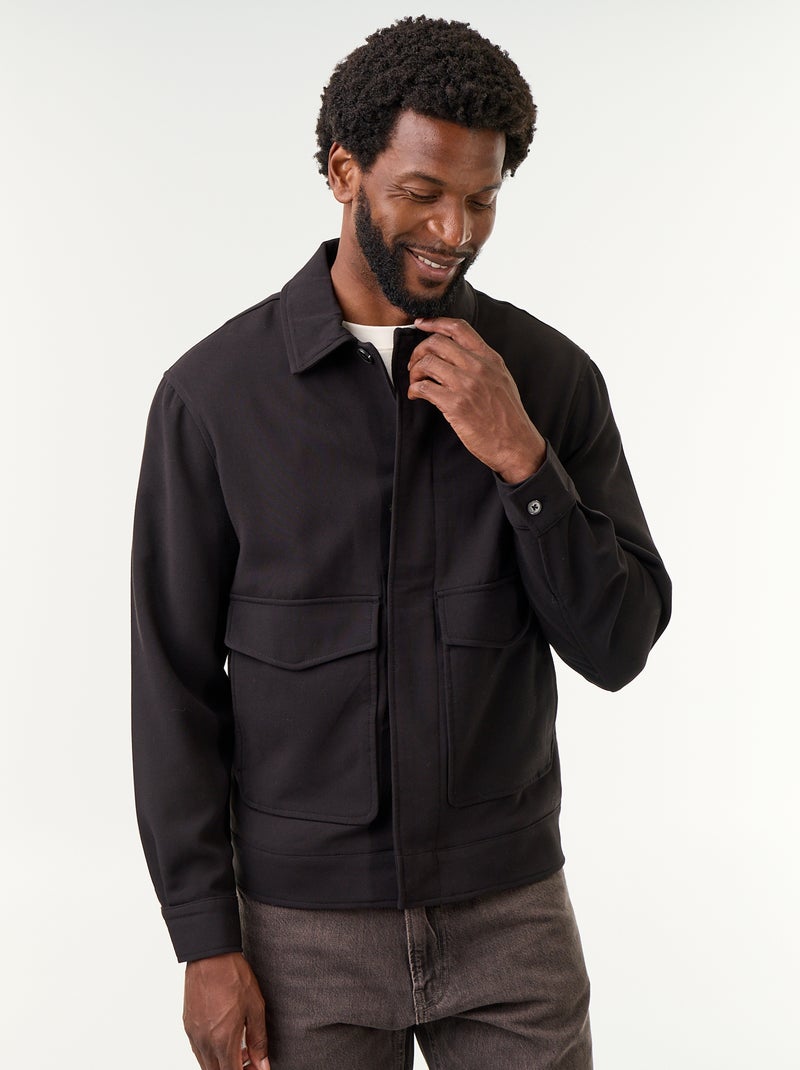 Veste boutonnée uni avec poches plaquées Noir - Kiabi