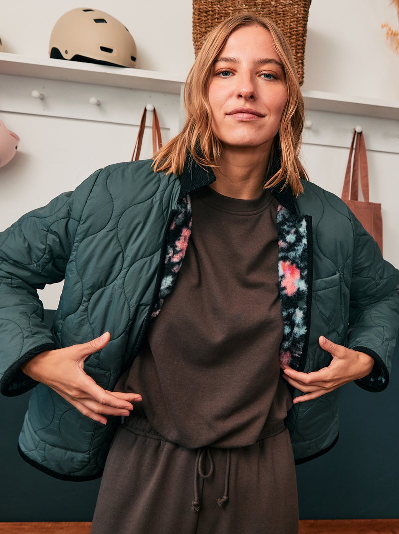 Veste chaude réversible Kaki - Kiabi