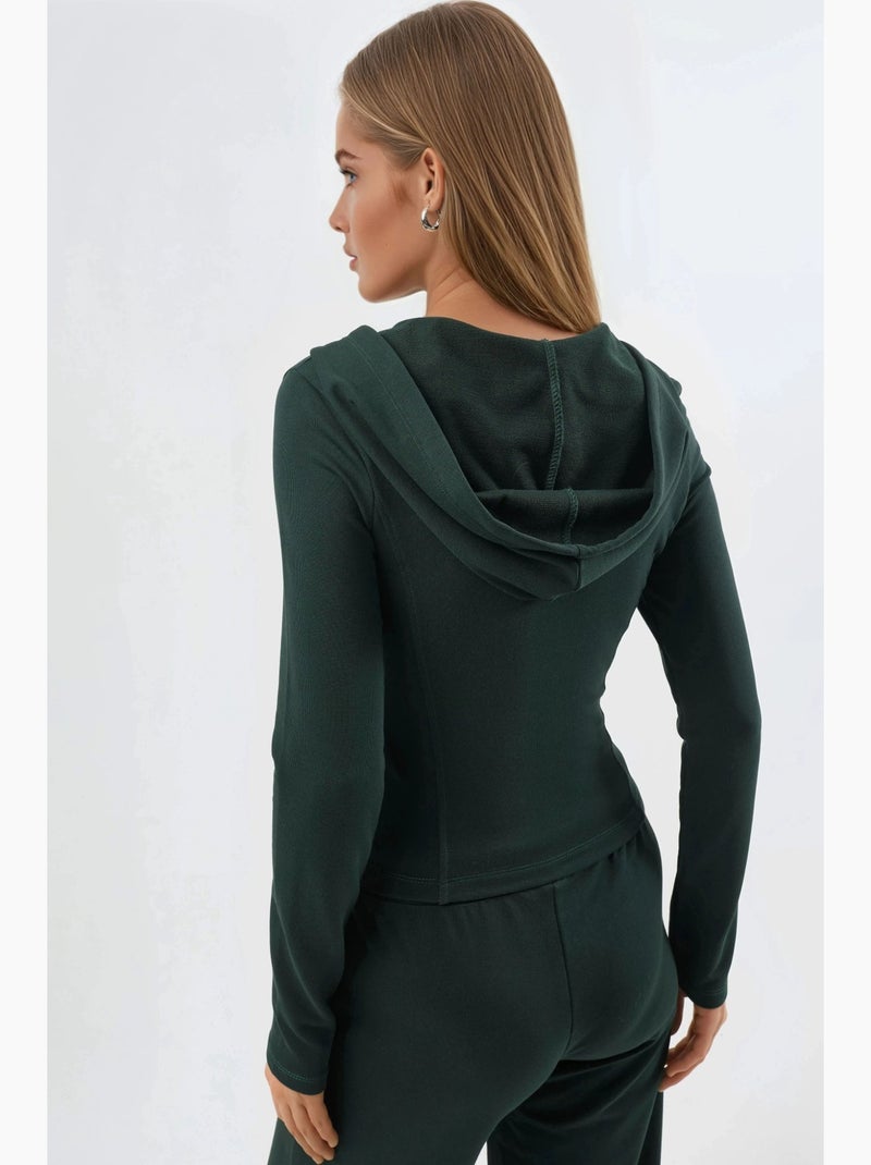 Veste cintrée à capuche en coton avec fermeture éclair busem Vert foncé - Kiabi