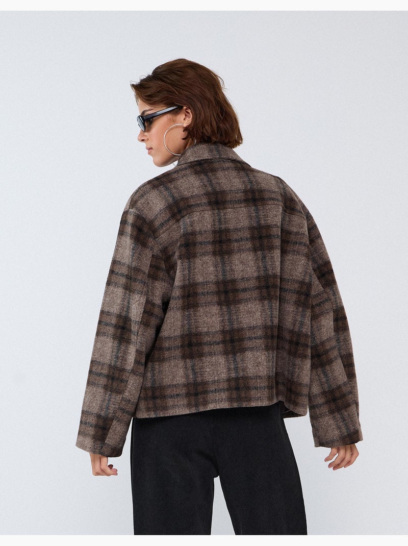Veste courte à carreaux, mo fashion Beige - Kiabi