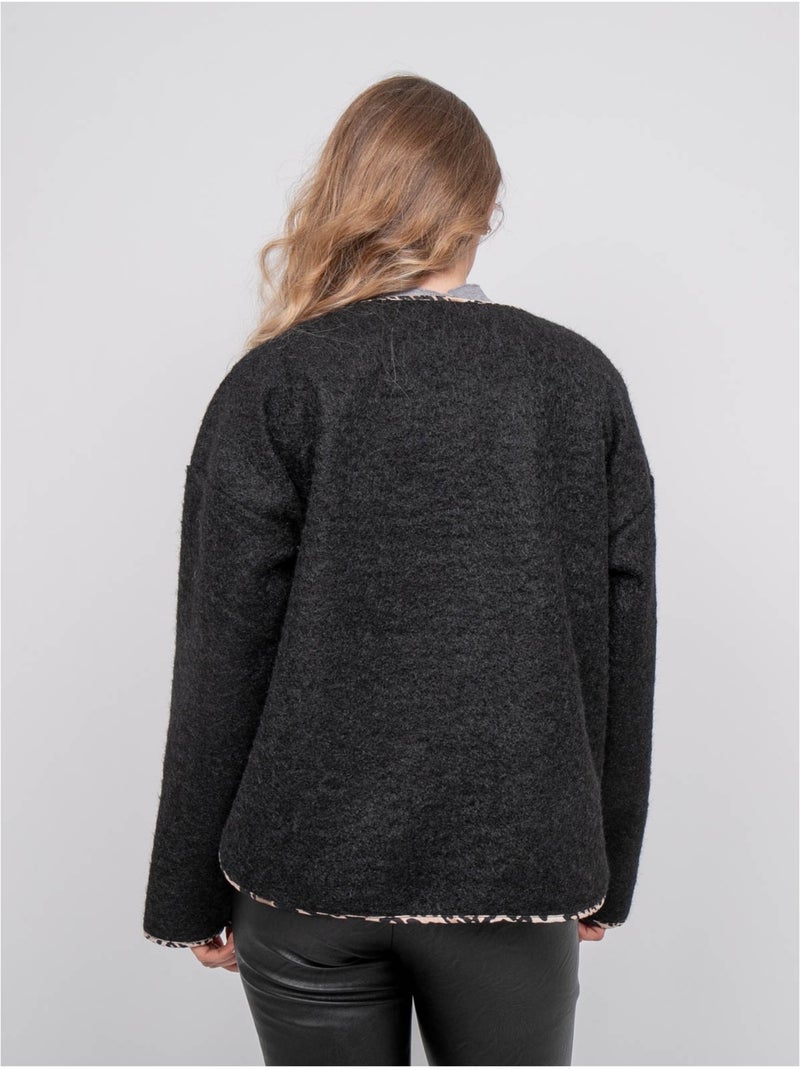 Veste courte bouclée biais léopard ubila Noir - Kiabi