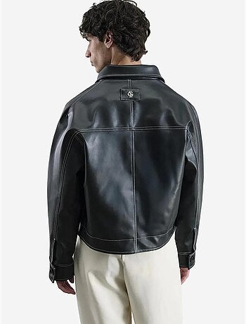 Veste courte boutonnée en similicuir avec col chemise giesto