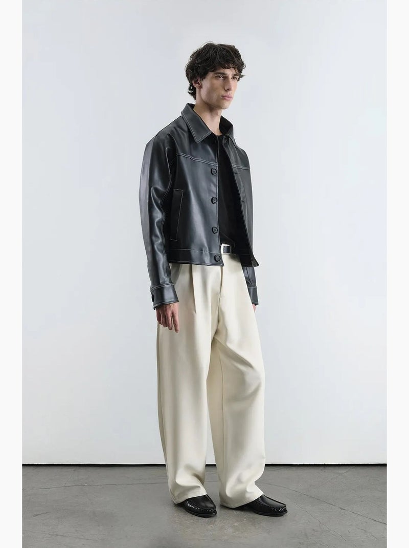 Veste courte boutonnée en similicuir avec col chemise giesto Noir - Kiabi