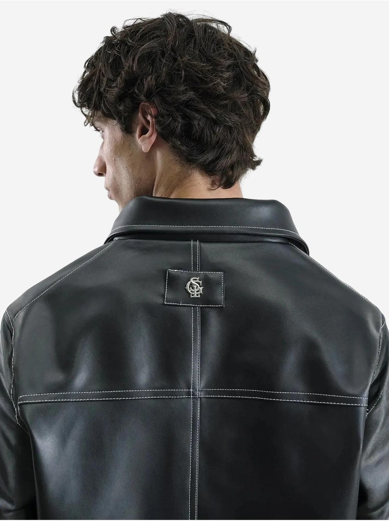 Veste courte boutonnée en similicuir avec col chemise giesto Noir - Kiabi