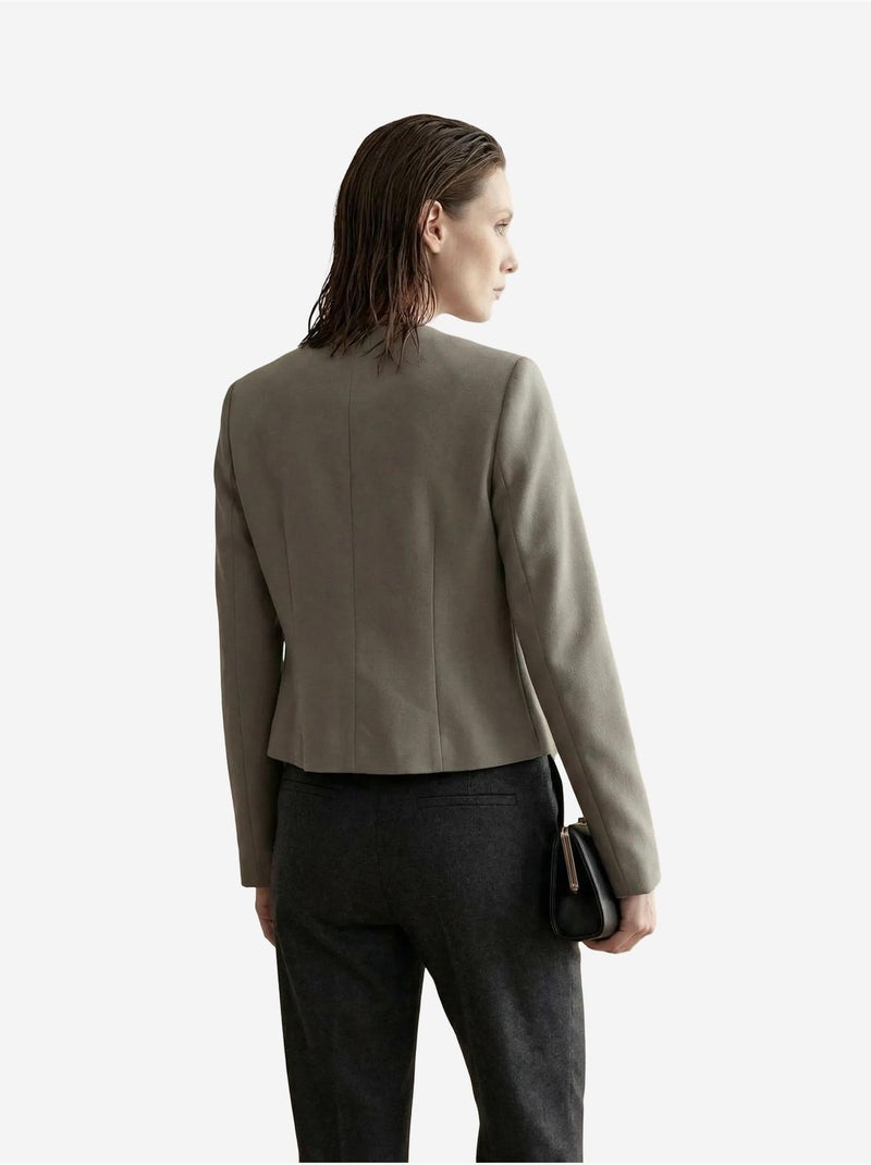 Veste courte boutonnée en tweed my fashion Kaki - Kiabi