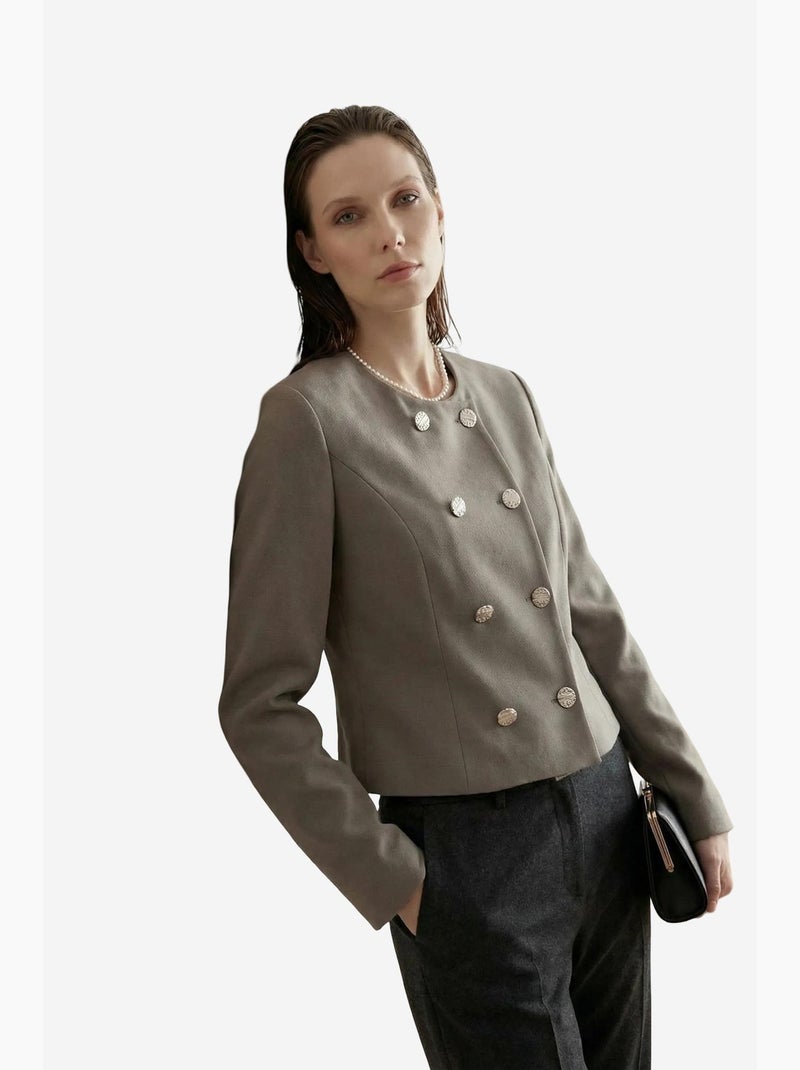 Veste courte boutonnée en tweed my fashion Kaki - Kiabi