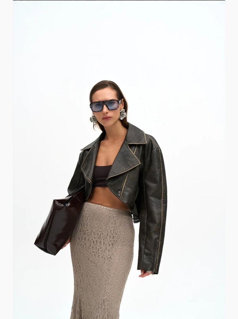 Veste courte décontractée en similicuir mai destroyed mai studios Gris Noir - Kiabi