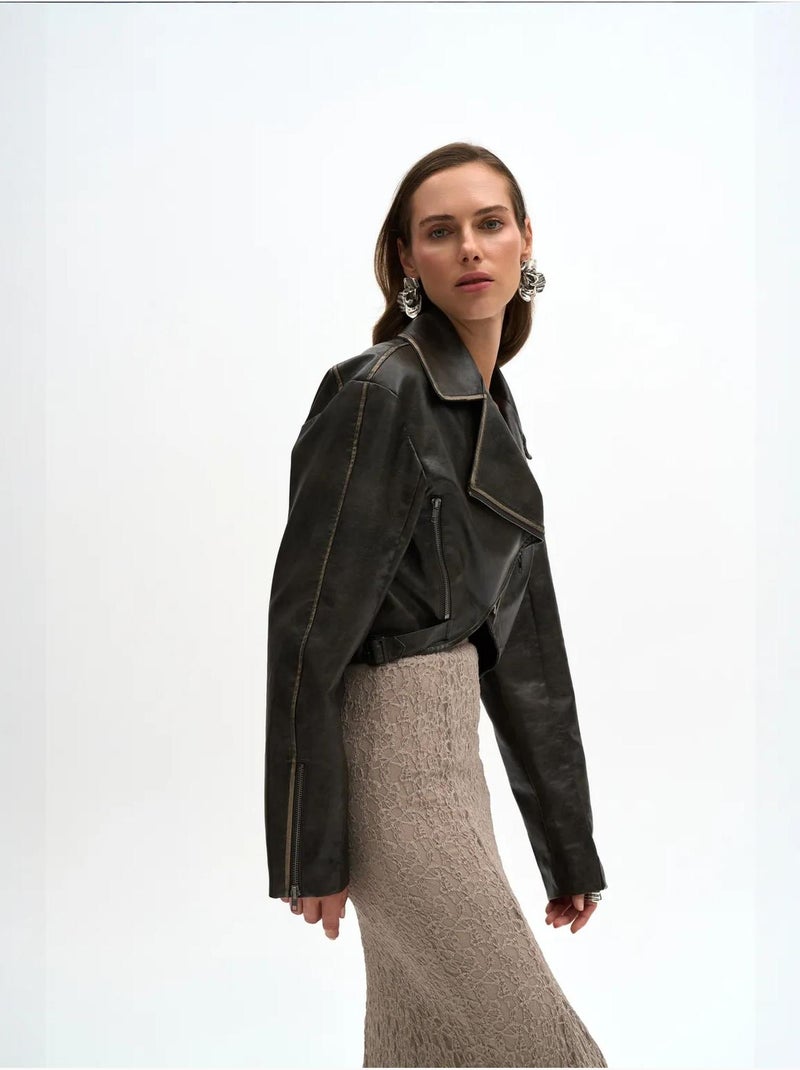 Veste courte décontractée en similicuir mai destroyed mai studios Gris Noir - Kiabi