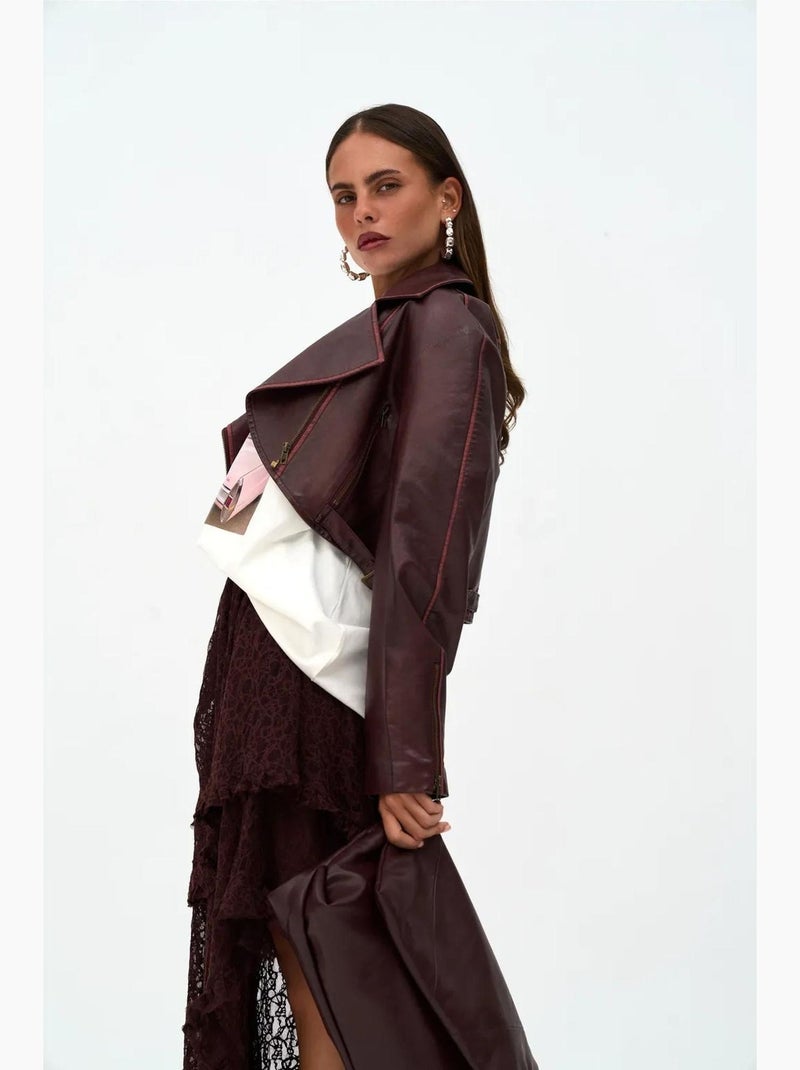 Veste courte décontractée en similicuir mai destroyed mai studios Rouge bordeaux - Kiabi