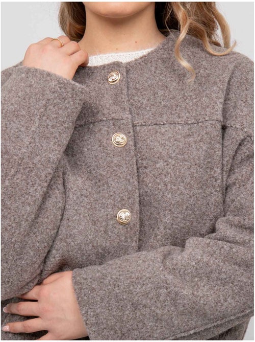 Veste courte effet laine boutons dorés uwari - Kiabi