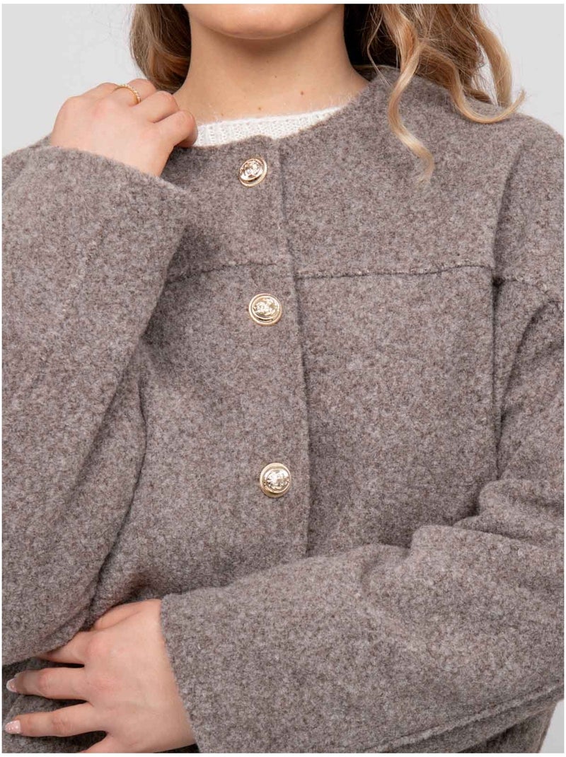 Veste courte effet laine boutons dorés uwari Gris - Kiabi