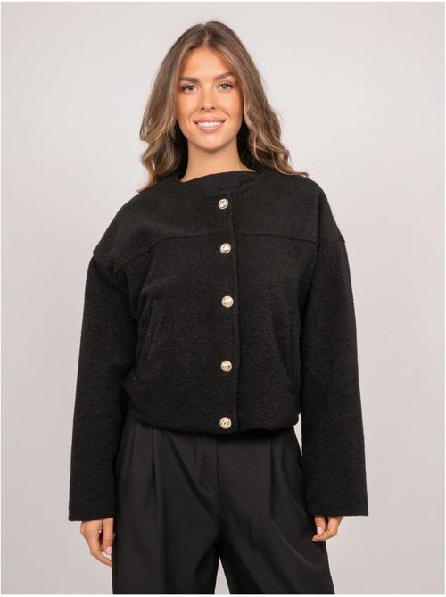 Veste courte effet laine boutons dorés uwari - Kiabi