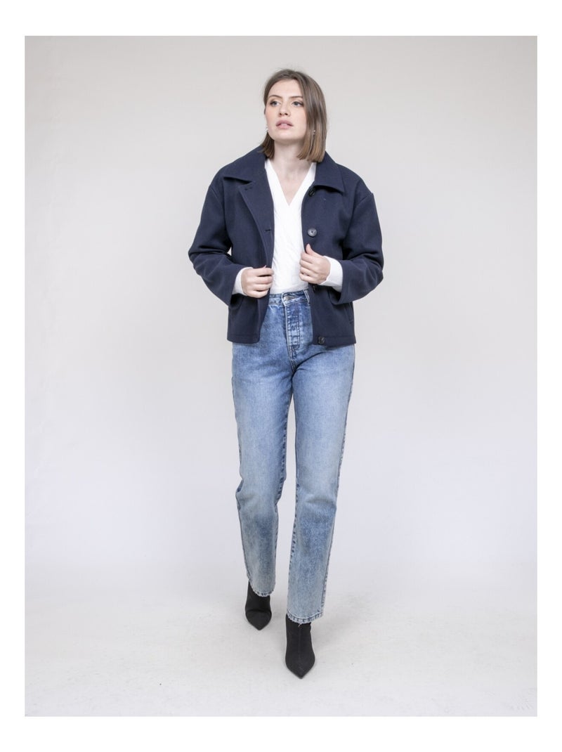 Veste courte effet laine uparlie Bleu marine - Kiabi