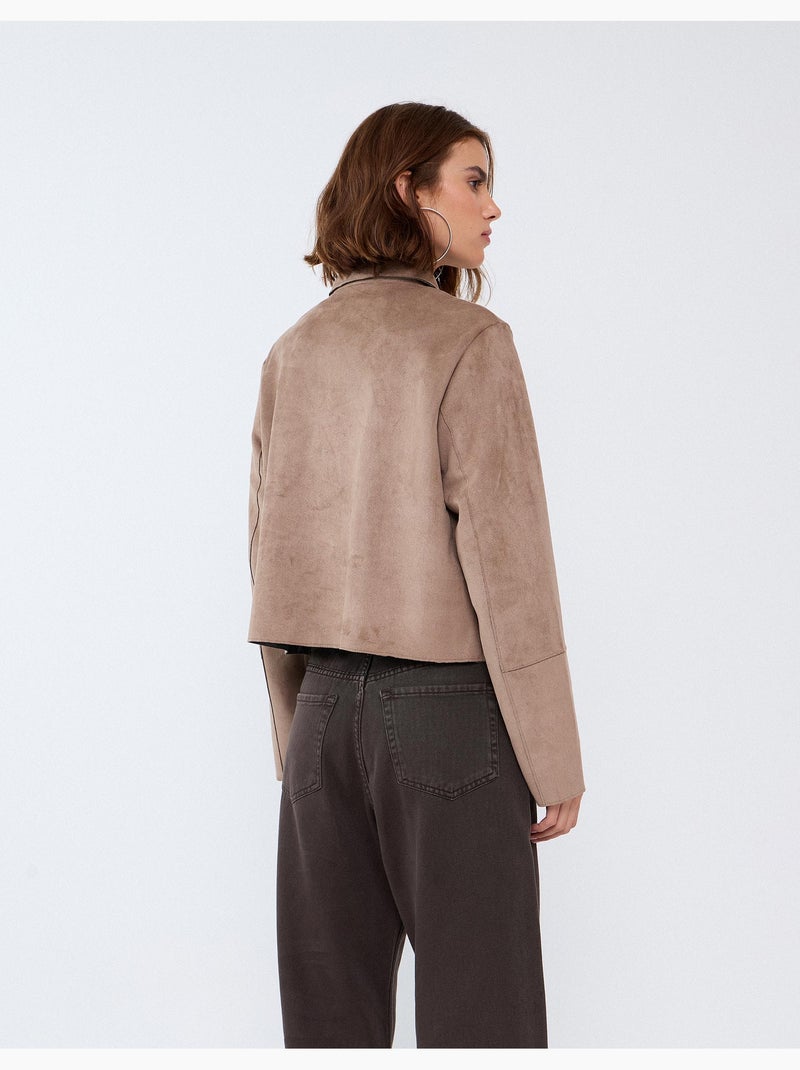 Veste courte effet suède, mo fashion Beige - Kiabi