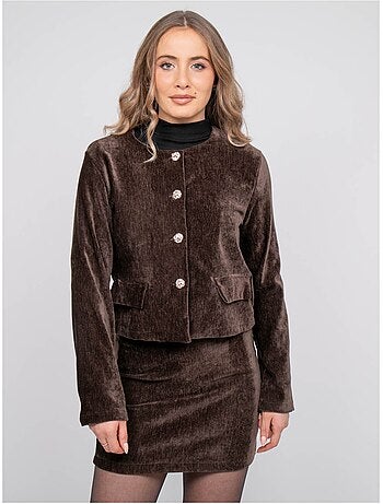 Veste courte effet velours boutons bijoux uxelle