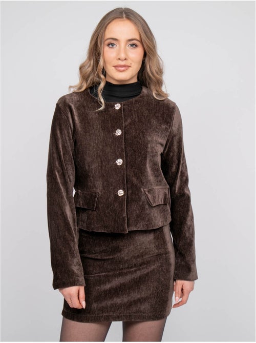 Veste courte effet velours boutons bijoux uxelle - Kiabi