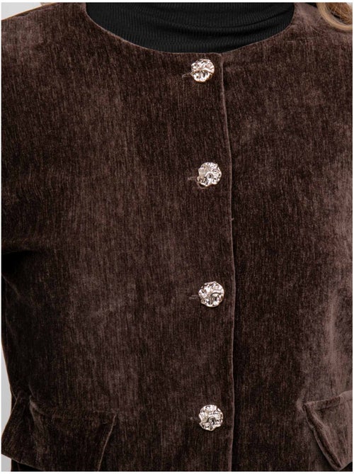 Veste courte effet velours boutons bijoux uxelle - Kiabi