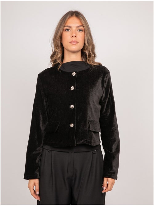 Veste courte effet velours boutons bijoux uxelle - Kiabi