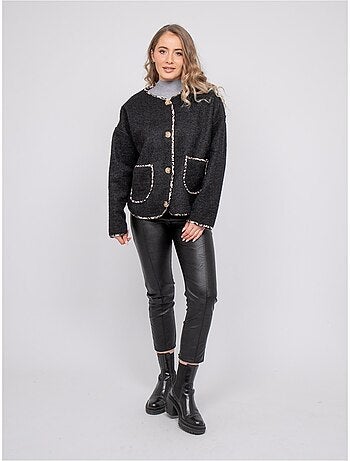 Veste courte en lainage bouclé biais léopard ubila