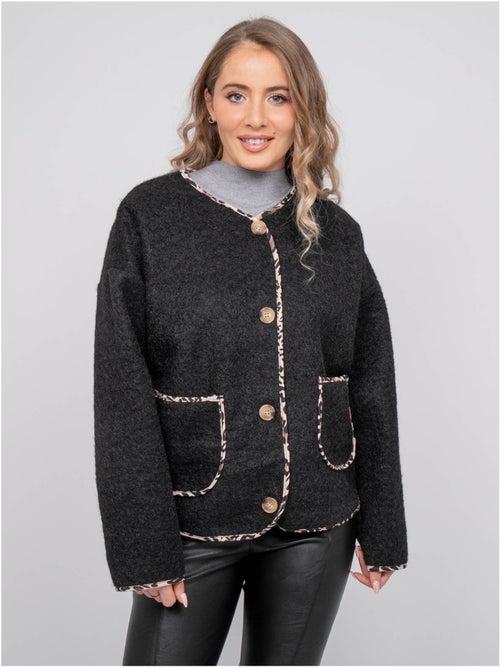 Veste courte en lainage bouclé biais léopard ubila - Kiabi